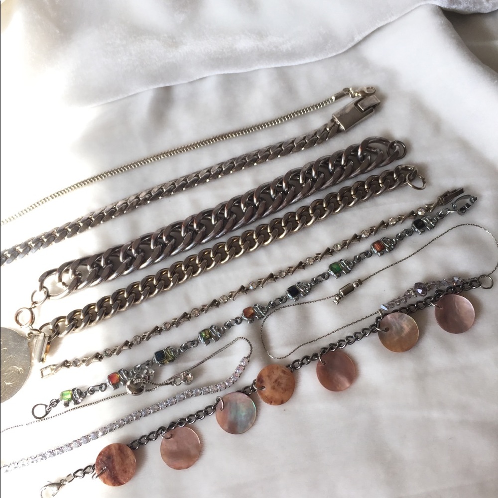 9 Silver Tone Chain Bracelet Lot